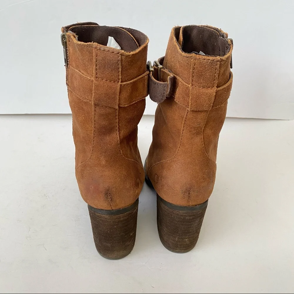 Born Cass Block Heel Lace Up Suede Boots Tan Size 9.5